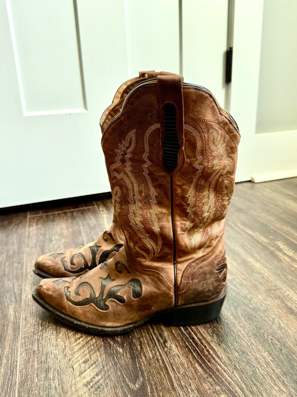 JB Dillon Goatskin Mens Brown Leather Inlaid Cowboy Western Boots 10 EE - Picture 7 of 14